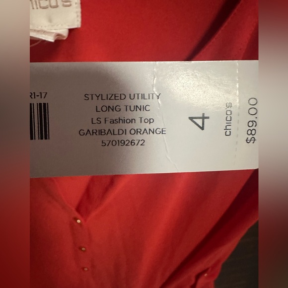 NWTs Chico’s Red/orange Utility Tunic Size 4 Or XL Blouse Career Casual - Picture 5 of 10